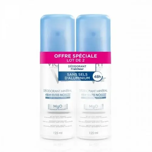 VICHY DÉODORANT AÉROSOL MINÉRAL 48H – Lot de 2x125ml