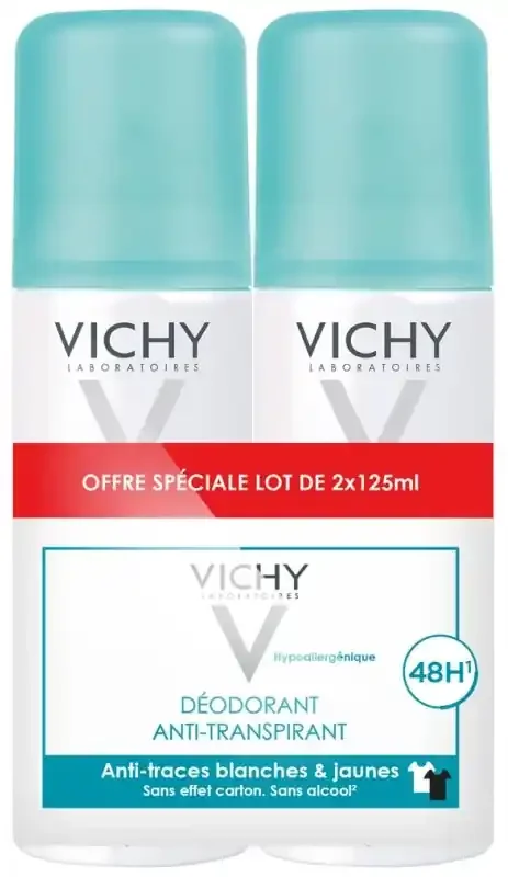 Vichy Déodorant Anti Transpirant Anti Trace Aérosol 48H Lot de 2 X 125 ml