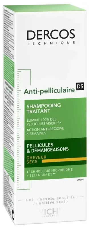 Vichy Dercos Shampoing Traitant Antipelliculaire Cheveux Secs Cuir Chevelu Sensible 200 ml