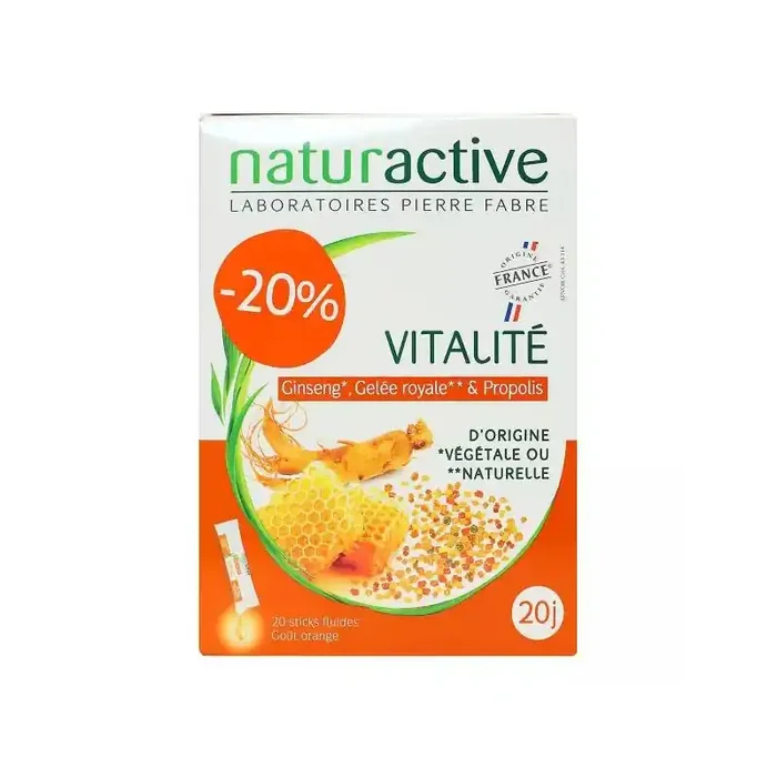 VITALITÉ GINSENG GELEE ROYALE PROPOLIS 20 STICKS FLUIDES NATURACTIVE