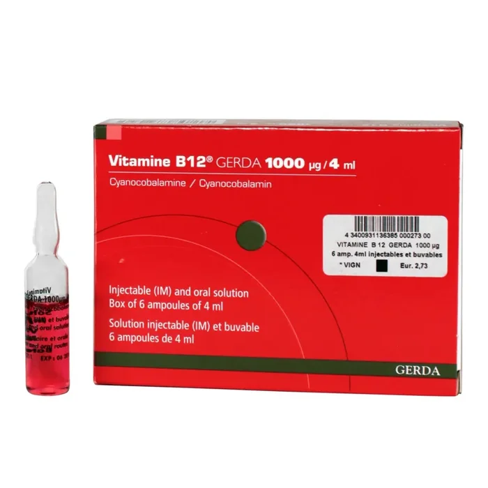 Vitamine B12 1000 µg – 6 ampoules 4ml injectables et buvables