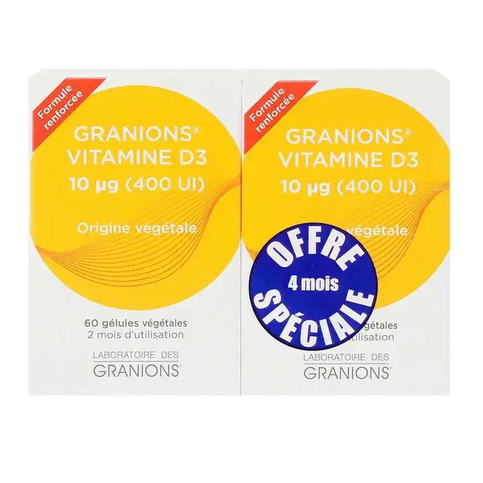 Vitamine D3 10µg (400UI) 2×60 gélules