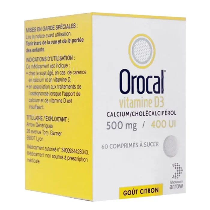 Vitamine D3 Calcium/Cholécalciférol – 500mg/400ui – 60 comprimés